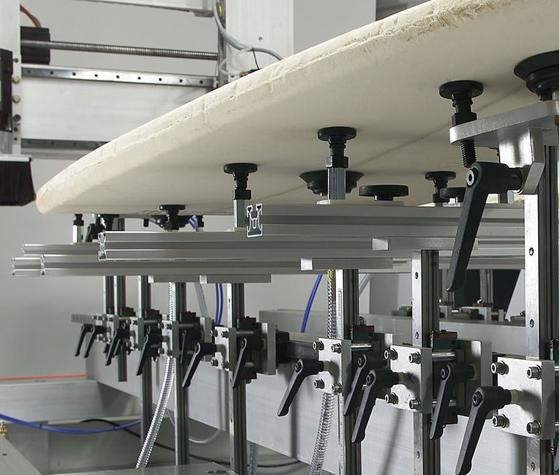 Surfboard Shaping CNC MAchine Fixturing from Below